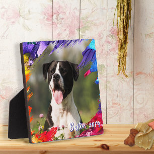 Dog Dad Painted Brushstroke Design Pet Photo Plaque