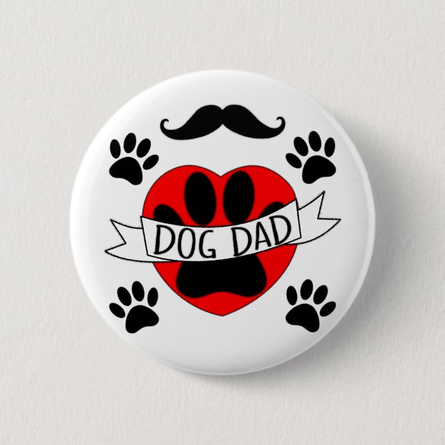 Dog Dad Paw And Red Heart Drawing Button (Front)
