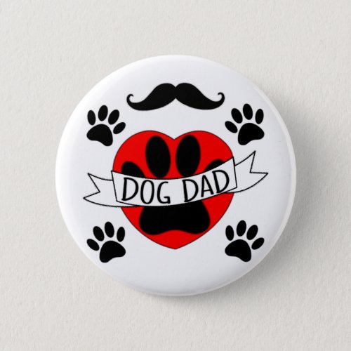 Dog Dad Paw And Red Heart Drawing Button