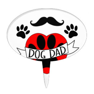 Dog Dad Paw And Red Heart Drawing Cake Topper