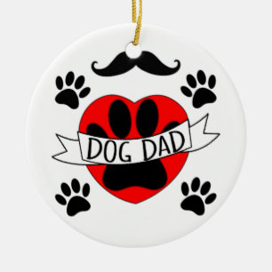 Dog Dad Paw And Red Heart Drawing Ceramic Ornament