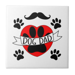 Dog Dad Paw And Red Heart Drawing Ceramic Tile