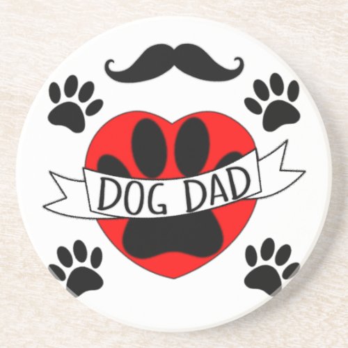 Dog Dad Paw And Red Heart Drawing Coaster