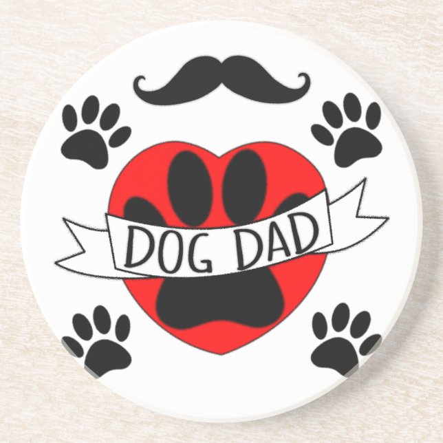 Dog Dad Paw And Red Heart Drawing Coaster (Front)