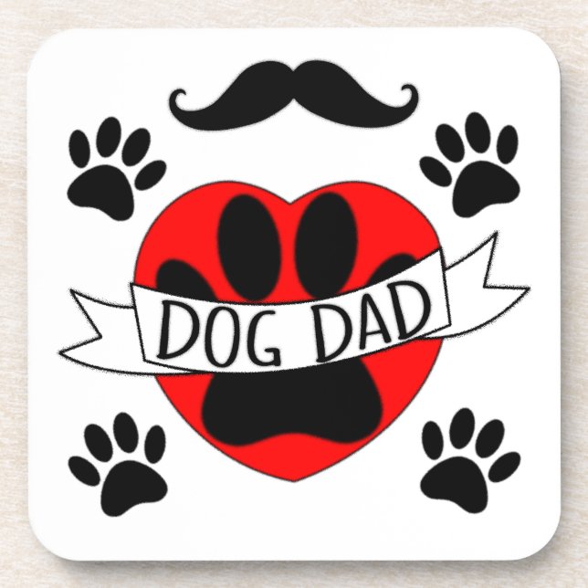 Dog Dad Paw And Red Heart Drawing Drink Coaster (Front)