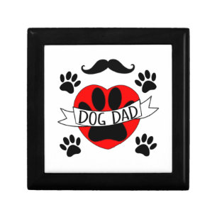 Dog Dad Paw And Red Heart Drawing Keepsake Box