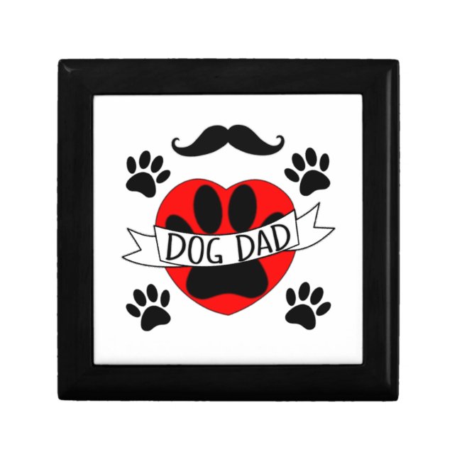 Dog Dad Paw And Red Heart Drawing Keepsake Box (Front)