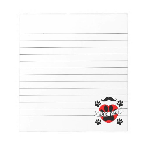 Dog Dad Paw And Red Heart Drawing Lined Notepad
