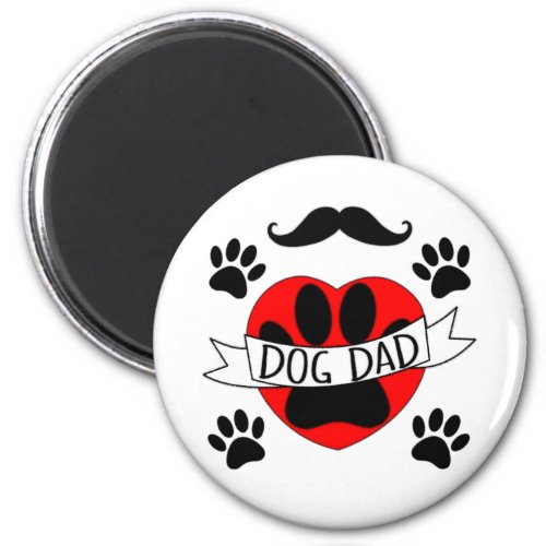 Dog Dad Paw And Red Heart Drawing Magnet