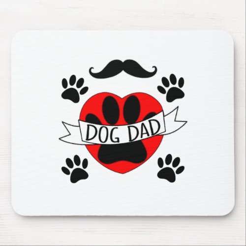 Dog Dad Paw And Red Heart Drawing Mouse Pad