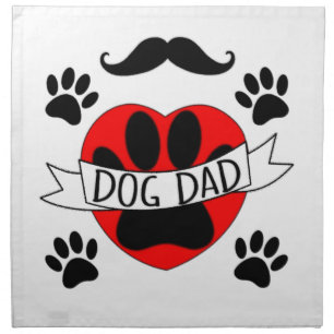 Dog Dad Paw And Red Heart Drawing Napkin