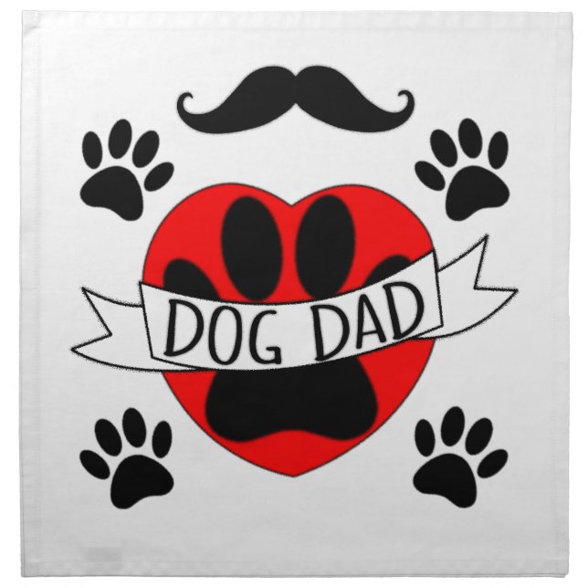 Dog Dad Paw And Red Heart Drawing Napkin (Front)