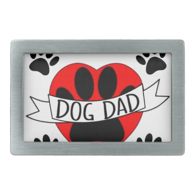 Dog Dad Paw And Red Heart Drawing Rectangular Belt Buckle (Front)