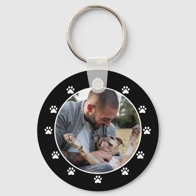 Dog Dad Pawprint Pet Photo  Keychain (Front)