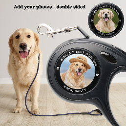 Dog Dad Personalized 2 Photo Paw Prints Custom  Retractable Pet Leash