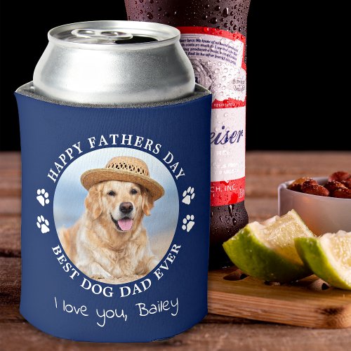 Dog Dad Personalized Pet Photo Happy Fathers Day Can Cooler