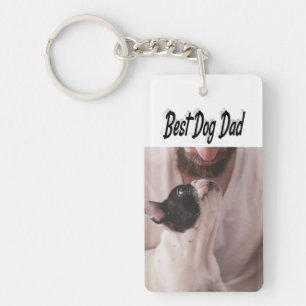 Dog Dad Photo Black text Keychain