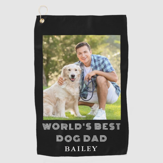 Dog Dad Photo Name Golf Towel (Front)