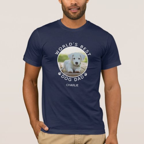 Dog Dad Photo Name White Paw Prints Personalized T_Shirt