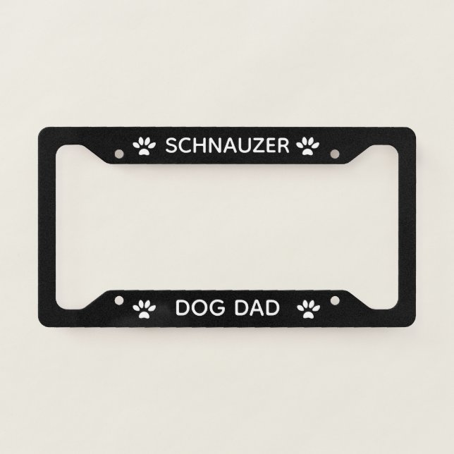 Dog Dad Schnauzer Paws Black  License Plate Frame (Front)