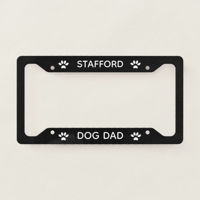 Dog Dad Stafford Paws Black  License Plate Frame (Front)