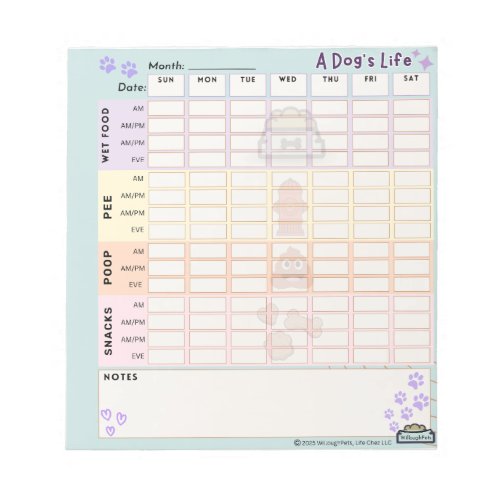 Dog Daily Tracker Notepad 40 pages Sunday Starter