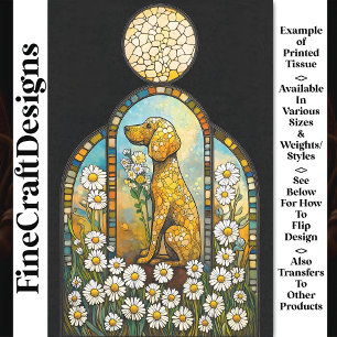 Dog & Daisies, Colorful Stained Glass Y8 Decoupage Tissue Paper