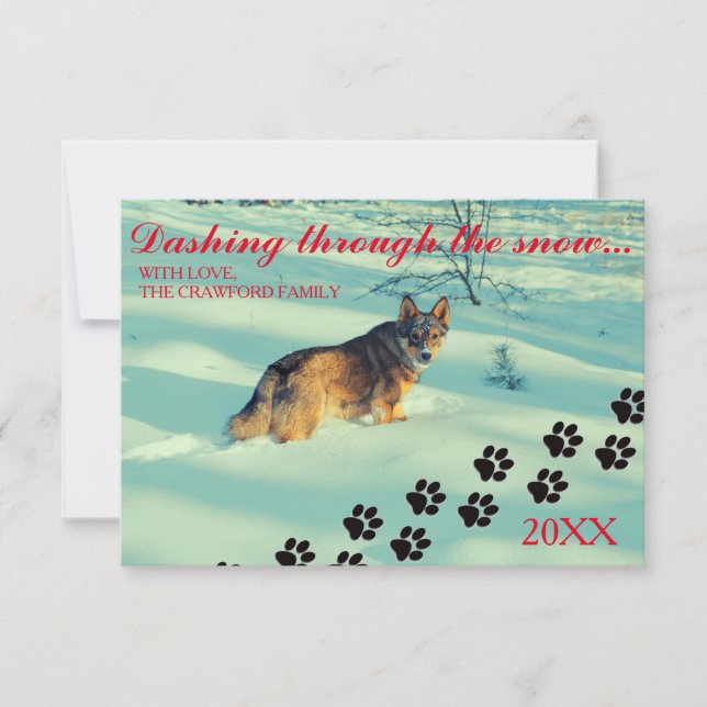Dog Dashing Through the Snow - 3x5 Christmas Card (Front)