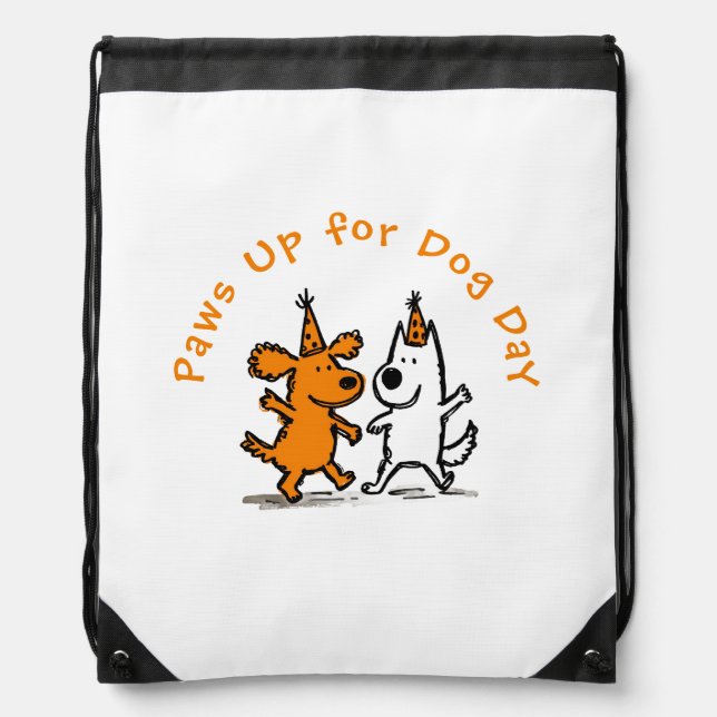 Dog Day Drawstring Backpack – Cute Paw Print Pet  (Front)