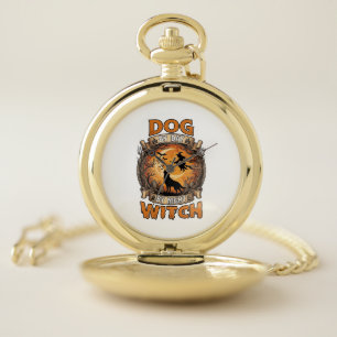Dog Day Witch Night Halloween Wolf Moon Bats_1 Pocket Watch