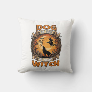 Dog Day Witch Night Halloween Wolf Moon Bats_1 Throw Pillow