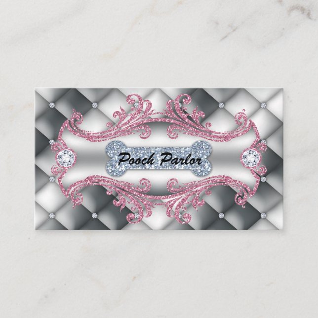 Dog Daycare Pet Veterinarian Tufted Satin Business Card (Front)