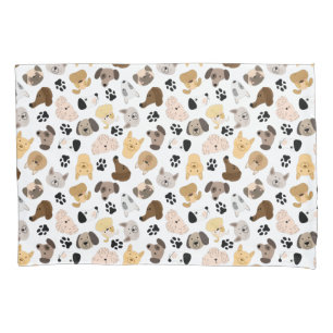 Dog Days - Dog Breeds and Dog Paws Pattern Pillow Case