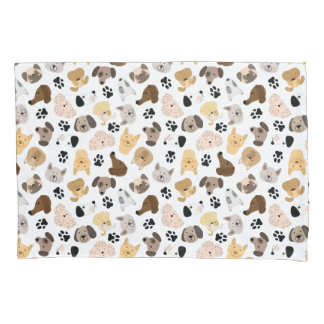 Dog Days - Dog Breeds and Dog Paws Pattern Pillow Case