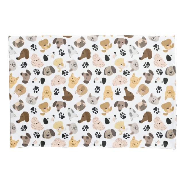 Dog Days - Dog Breeds and Dog Paws Pattern Pillow Case (Front)