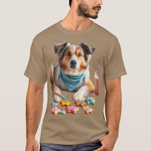 Dog Decorating Cookies Wearing Bakers Apron T_Shirt