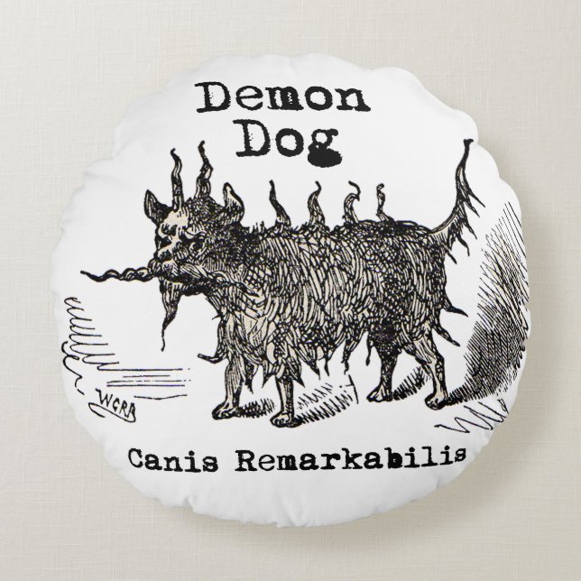 Dog Demon Vintage Funny Cute Round Pillow (Front)