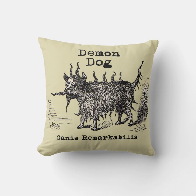 Dog Demon Vintage Funny Cute Throw Pillow (Front)