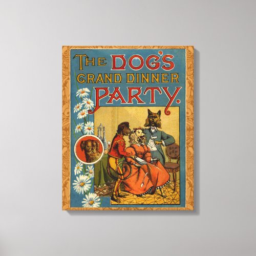 Dog Dinner Party Vintage dog illustration Canvas Print