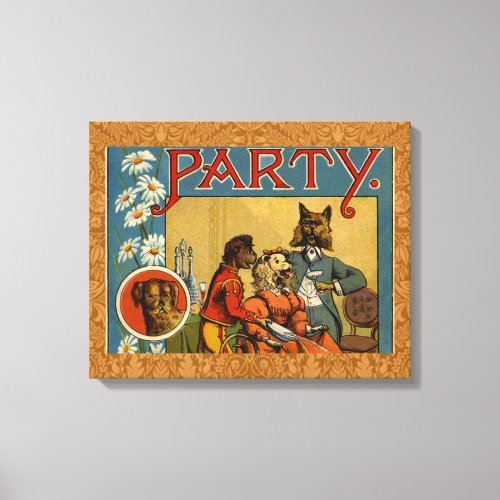 Dog Dinner Party Vintage dog illustration Canvas Print