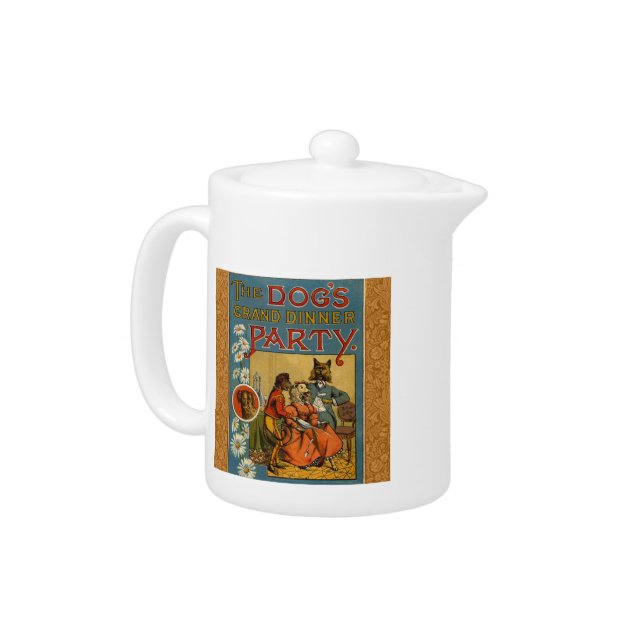 Dog Dinner Party Vintage dog illustration Teapot (Left)