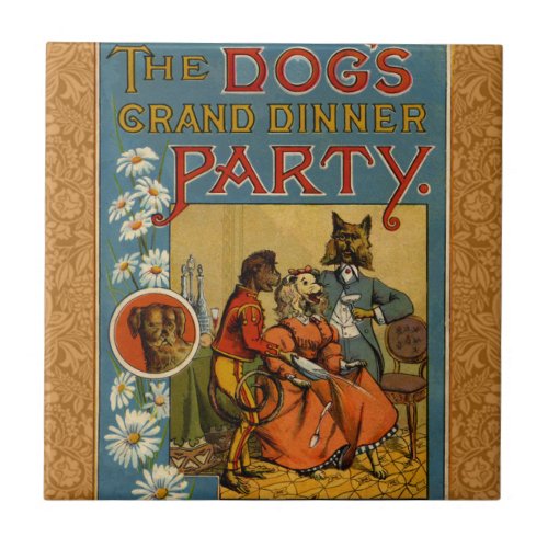 Dog Dinner Party Vintage dog illustration Tile
