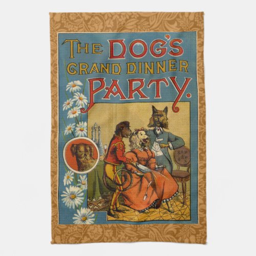 Dog Dinner Party Vintage dog illustration Towel