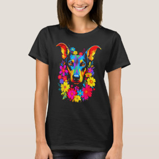 Dog Doberman Pinscher Flowers T-Shirt
