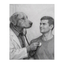 Dog Doctor Exam - Grayscale Acrylic Wall Art
