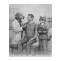 Dog Doctor Examining Human Abstract Acrylic Art