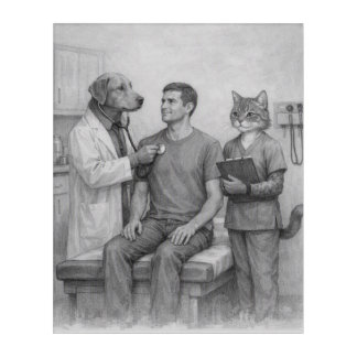 Dog Doctor Examining Human Abstract Acrylic Art