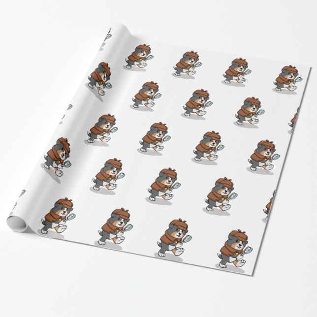 Dog dressed up like a detective | choose back colo wrapping paper (Unrolled)