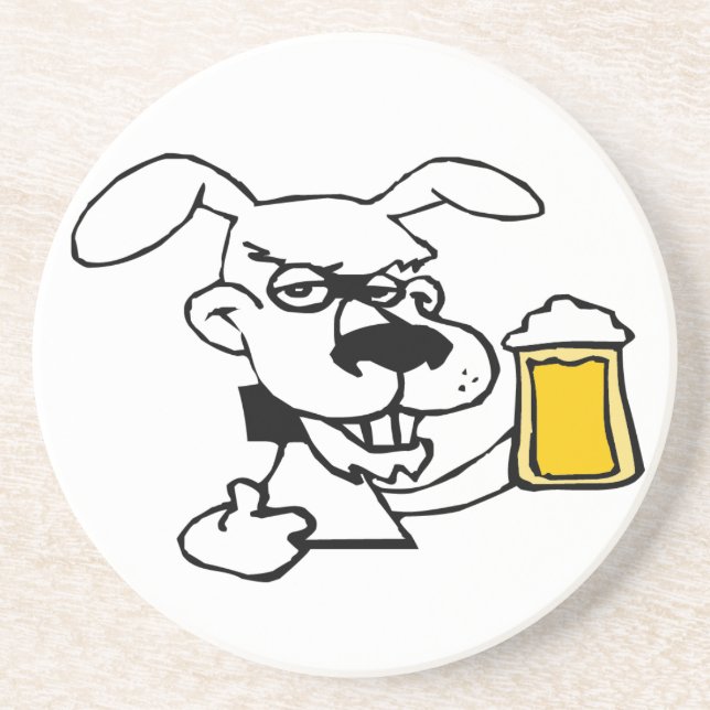 Dog Drinking Beer Sandstone Coaster (Front)