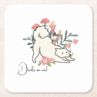 Dog Drinks on Me Spring Cocktail Wedding Square Paper Coaster